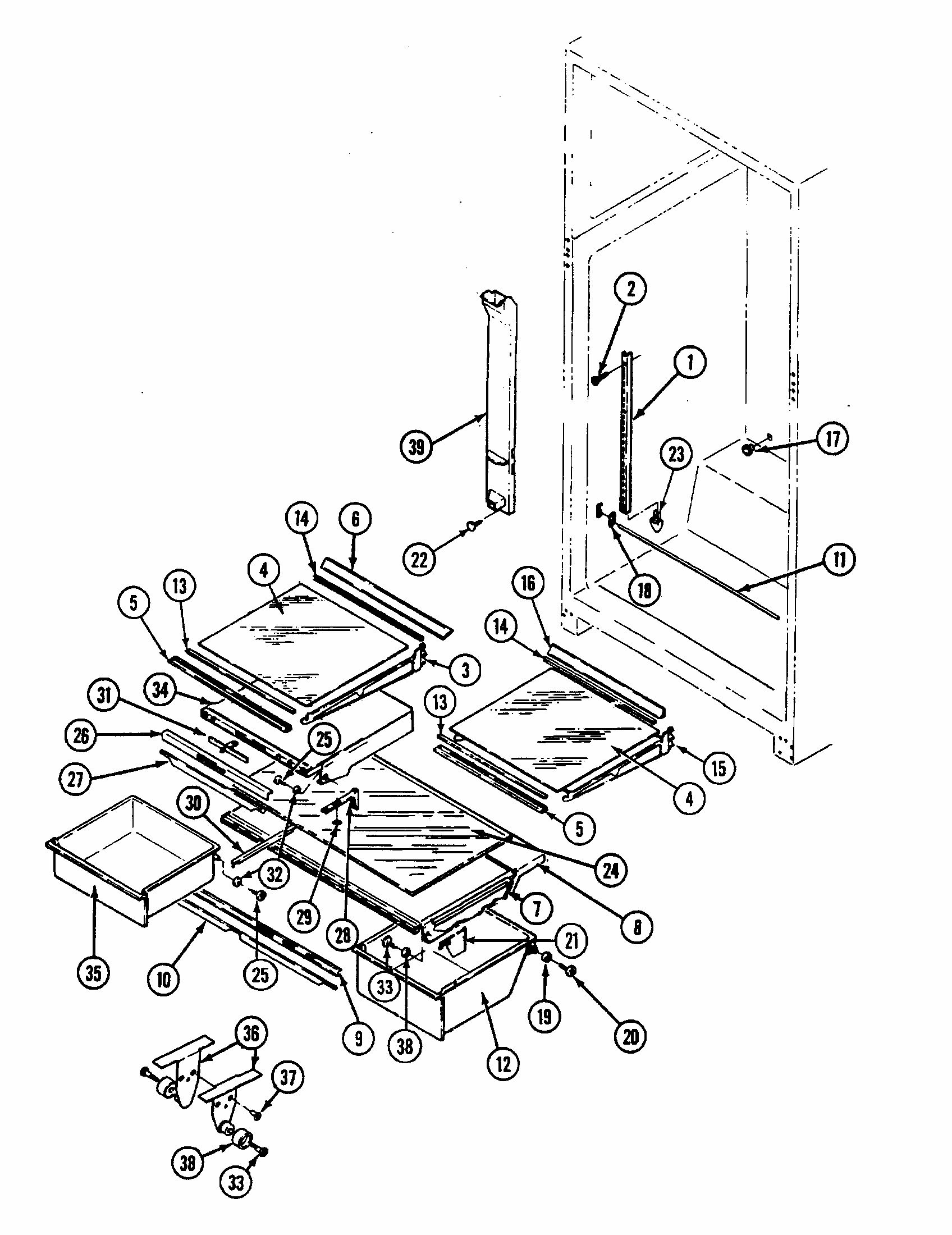 Shelves Diagram and Parts List for RTP1700CAL-DH34A  Maytag Refrigerator