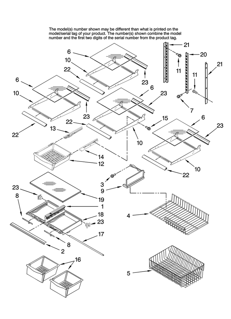 Shelf Parts, Optional Parts Diagram and Parts List for CB19G6W14  Crosley Refrigerator