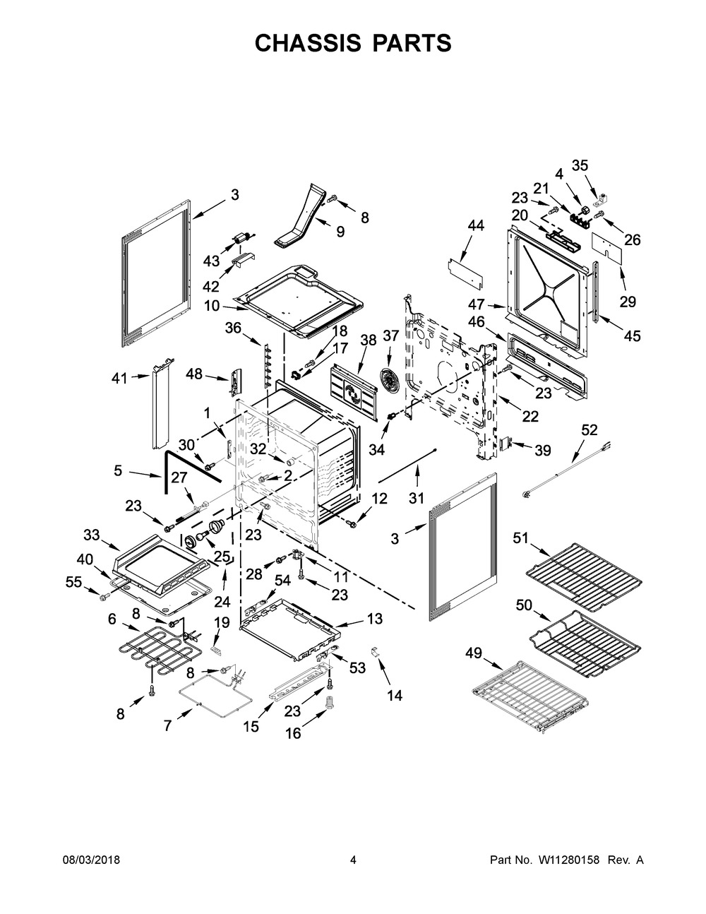 Chassis Parts Diagram and Parts List for JES1750FS1  Maytag Range