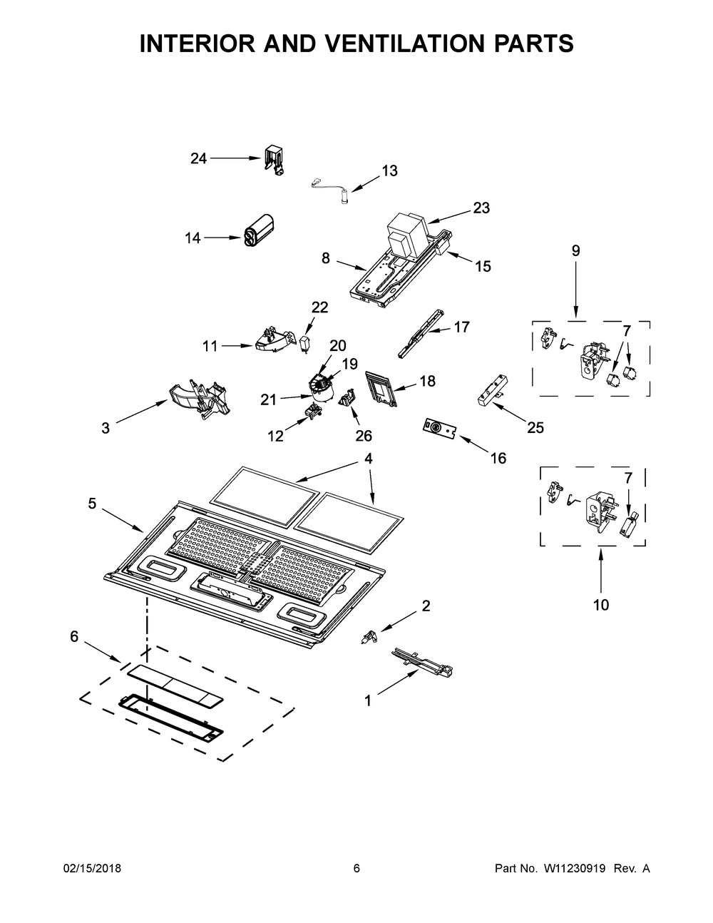 Interior And Ventilation Parts Diagram and Parts List for YMMV6190FZ1  Maytag Microwave