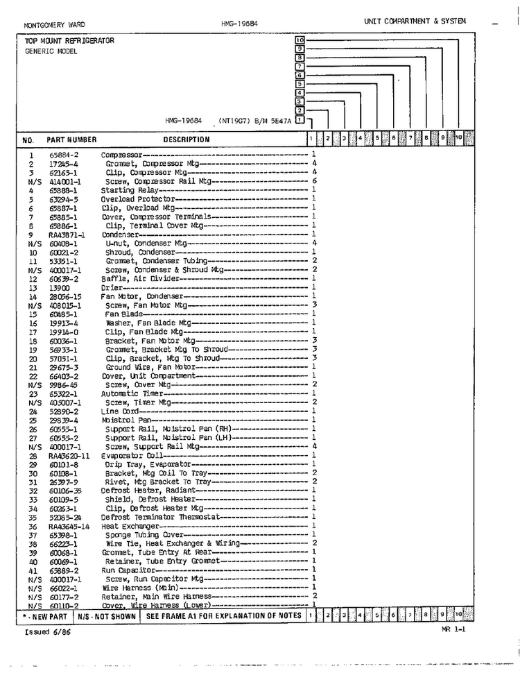 Unit Compartment/system Page 2 Diagram and Parts List for 19684  Admiral Refrigerator