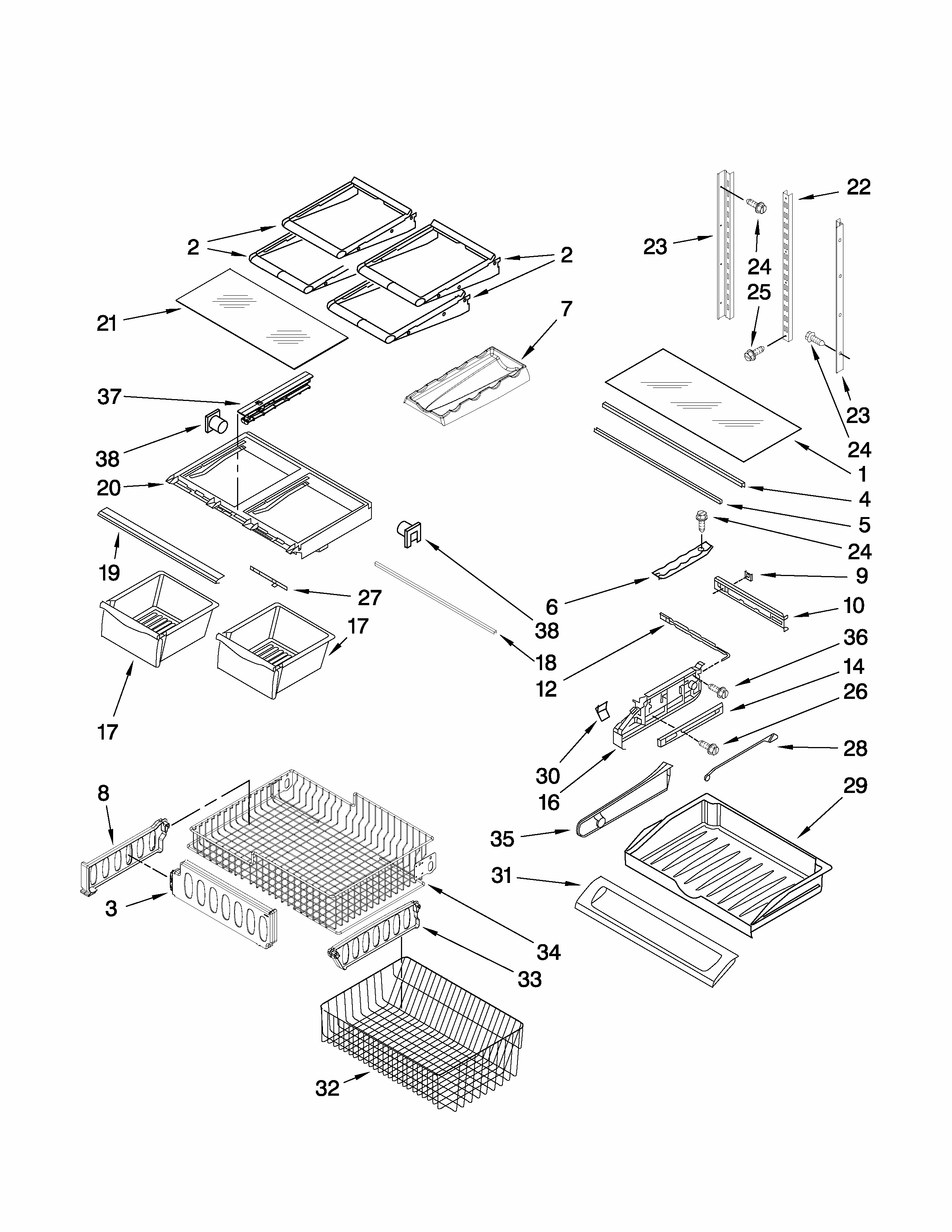 Shelf Parts Diagram and Parts List for G37026FEAW2  Maytag Refrigerator