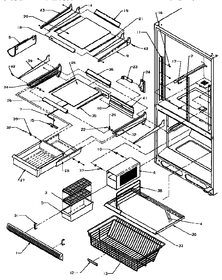 Refrigerator/freezer Shelving Diagram and Parts List for BX22A5L-P1182302WL  Amana Refrigerator
