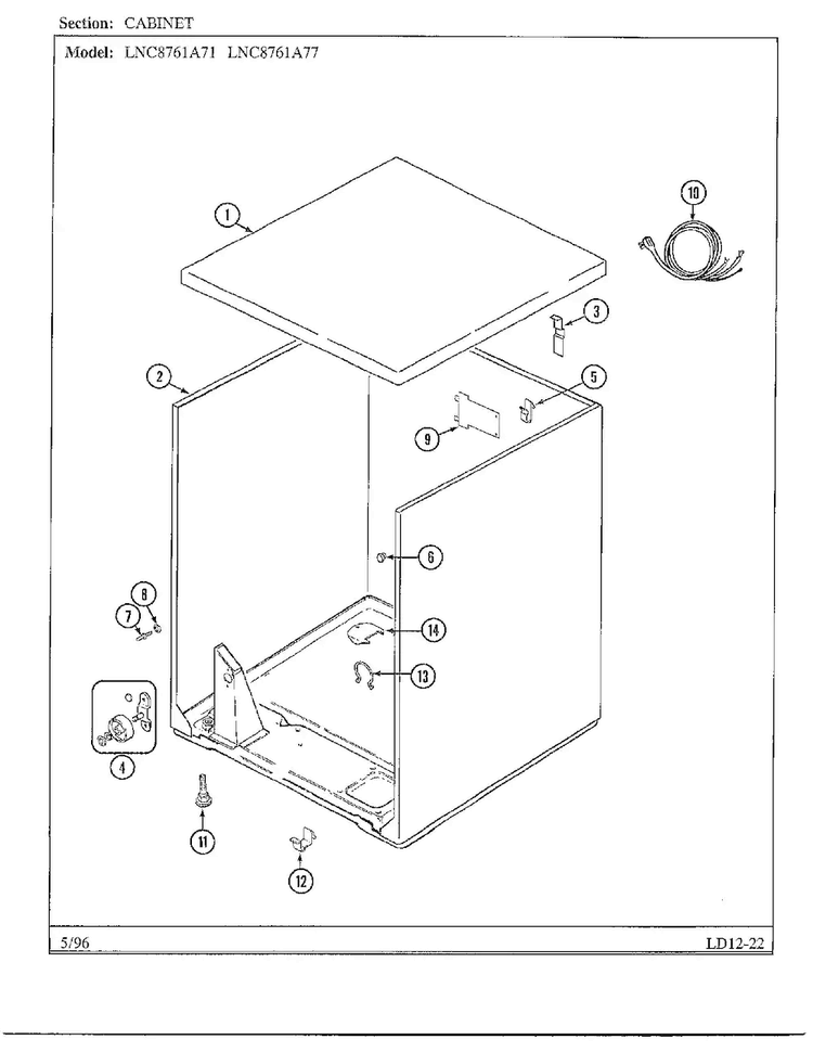Cabinet Diagram and Parts List for LNC-8761A77  Maytag Dryer