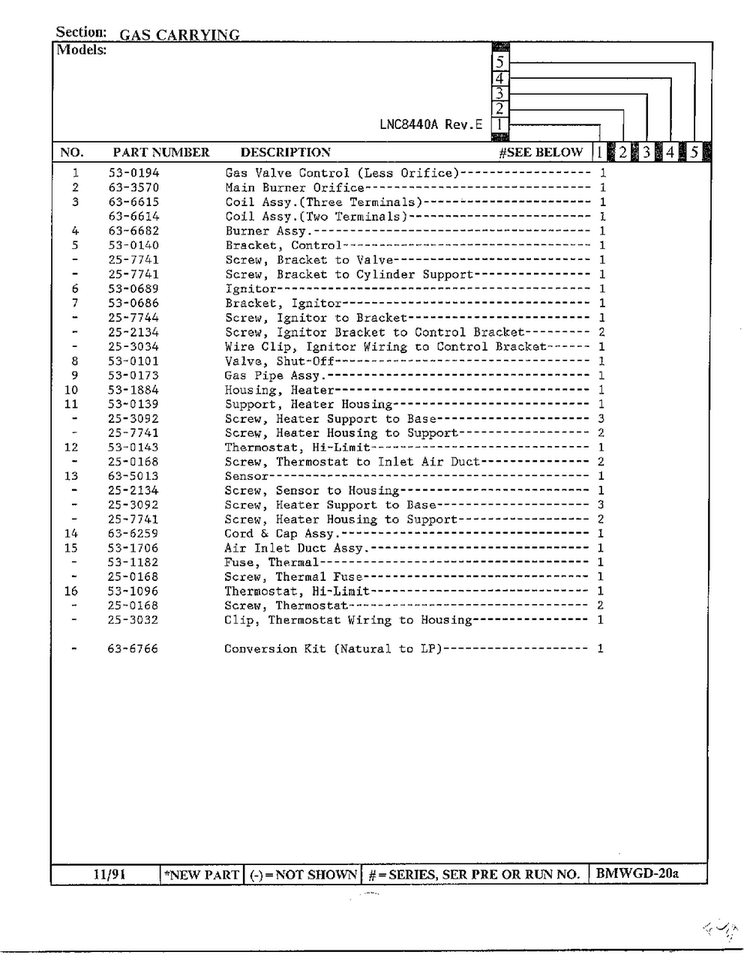 Gas Carrying Page 3 Diagram and Parts List for 8440A REV C Norge Dryer