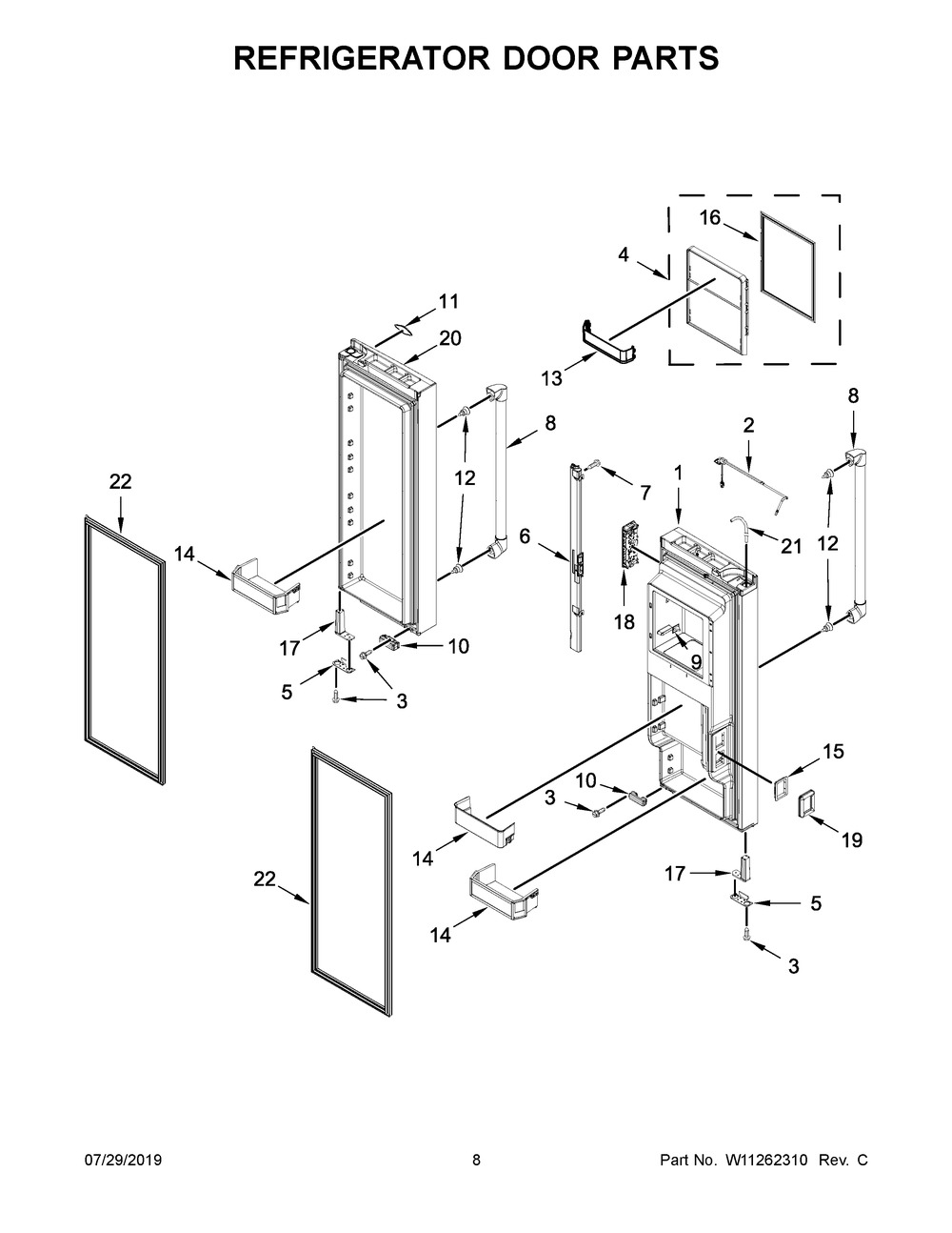 Refrigerator Door Parts Diagram and Parts List for JFFCC72EFP02  Maytag Refrigerator