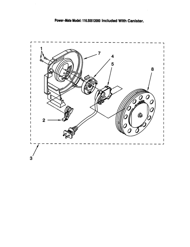 Power Cord Reel Diagram and Parts List for 11620512000  Kenmore Canister Vacuum