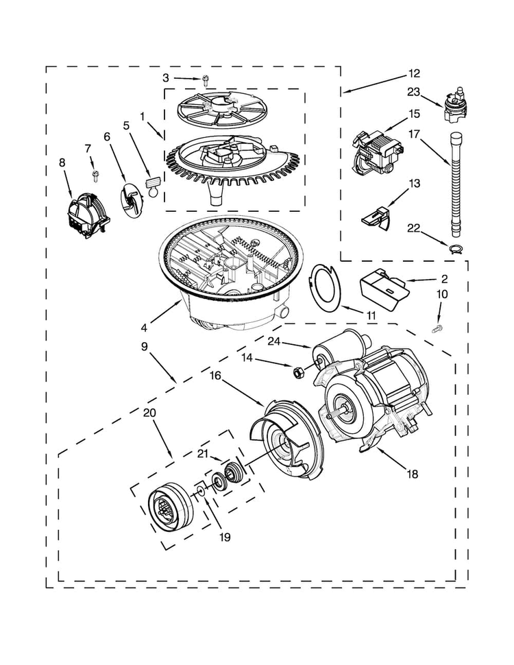 Pump And Motor Parts Diagram and Parts List for MDB6769PAB0  Maytag Dishwasher