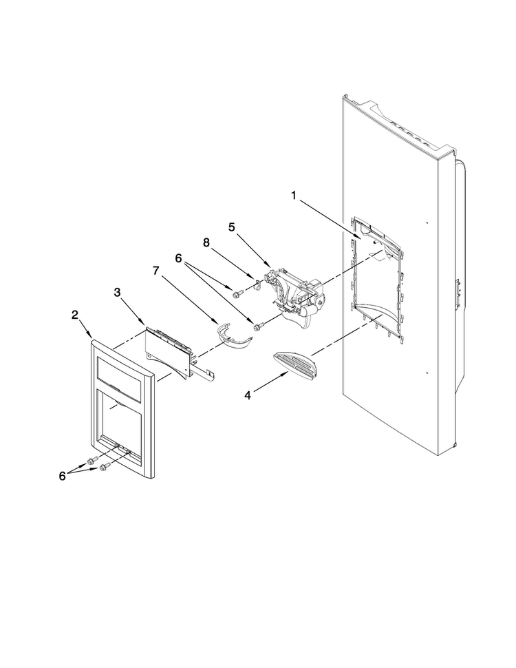 Dispenser Front Parts Diagram and Parts List for JFI2089AEP5  Jenn-Air Refrigerator