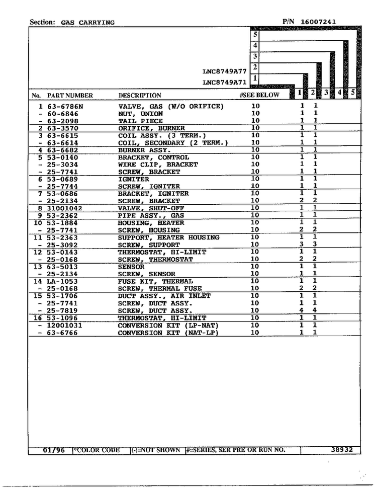 Gas Carrying Page 2 Diagram and Parts List for 8749A71  Norge Dryer