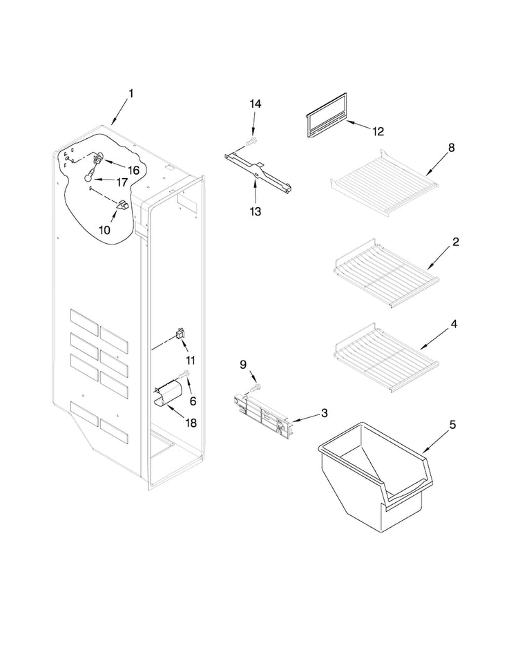 Freezer Liner Parts Diagram and Parts List for ASD2524VEW02  Amana Refrigerator