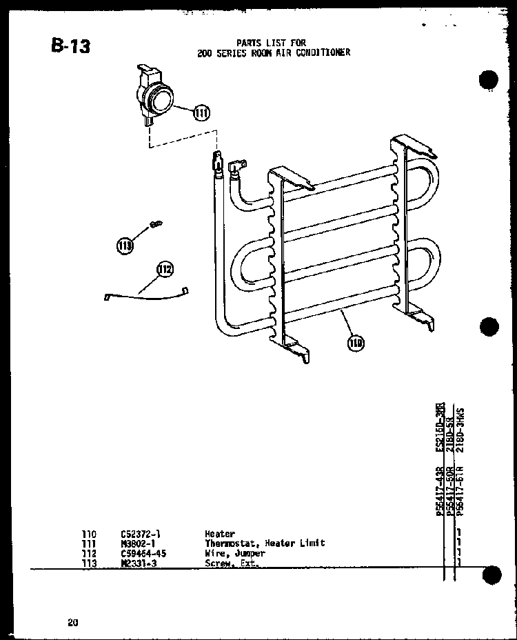 200 Series Parts List Diagram and Parts List for ES216D-3MR P55417-43R Amana Air Conditioner