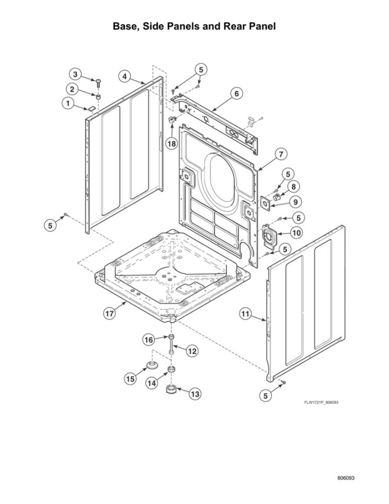 Base/Side Panel/Rear Panel Diagram and Parts List for ATGE9ASP115TW01  Speed Queen Washer Dryer Combo