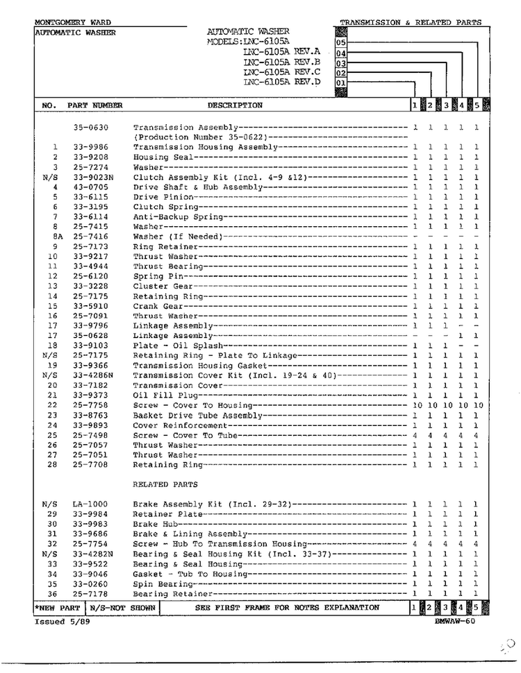 Transmission And Related Parts Page 2 Diagram and Parts List for 6105A REV D Norge Washer
