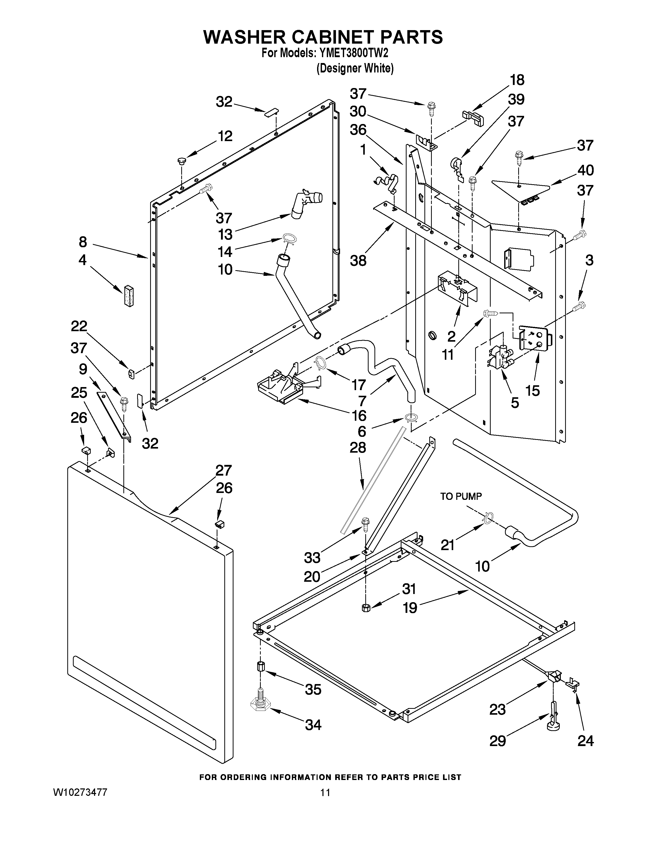 07 - WASHER CABINET PARTS Diagram and Parts List for YMET3800TW2  Maytag Washer Dryer Combo