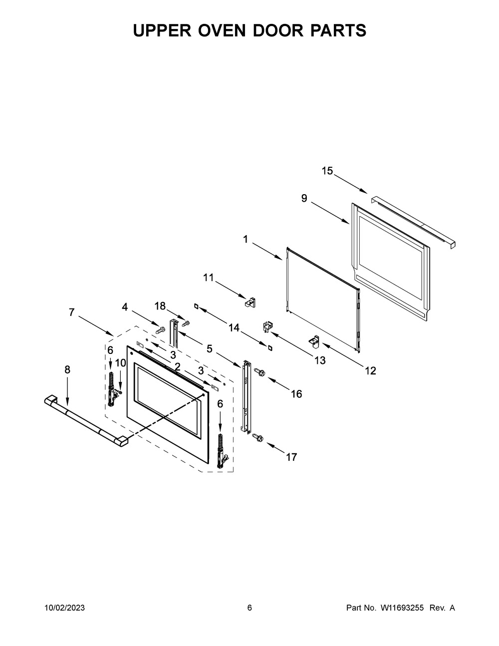 Upper Oven Door Parts Diagram and Parts List for JJW3830LL01  Jenn-Air Wall Oven