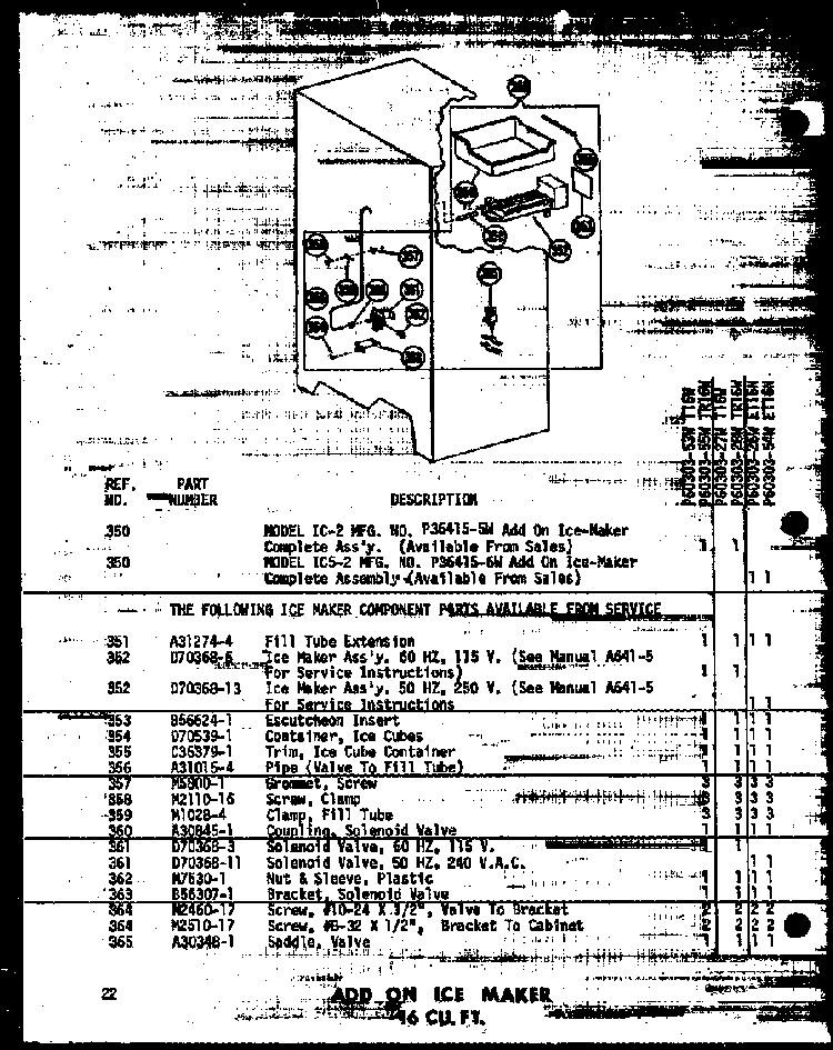 Add On Ice Maker 16 Cu. Ft. Diagram and Parts List for T16W-P60303-53W  Amana Refrigerator