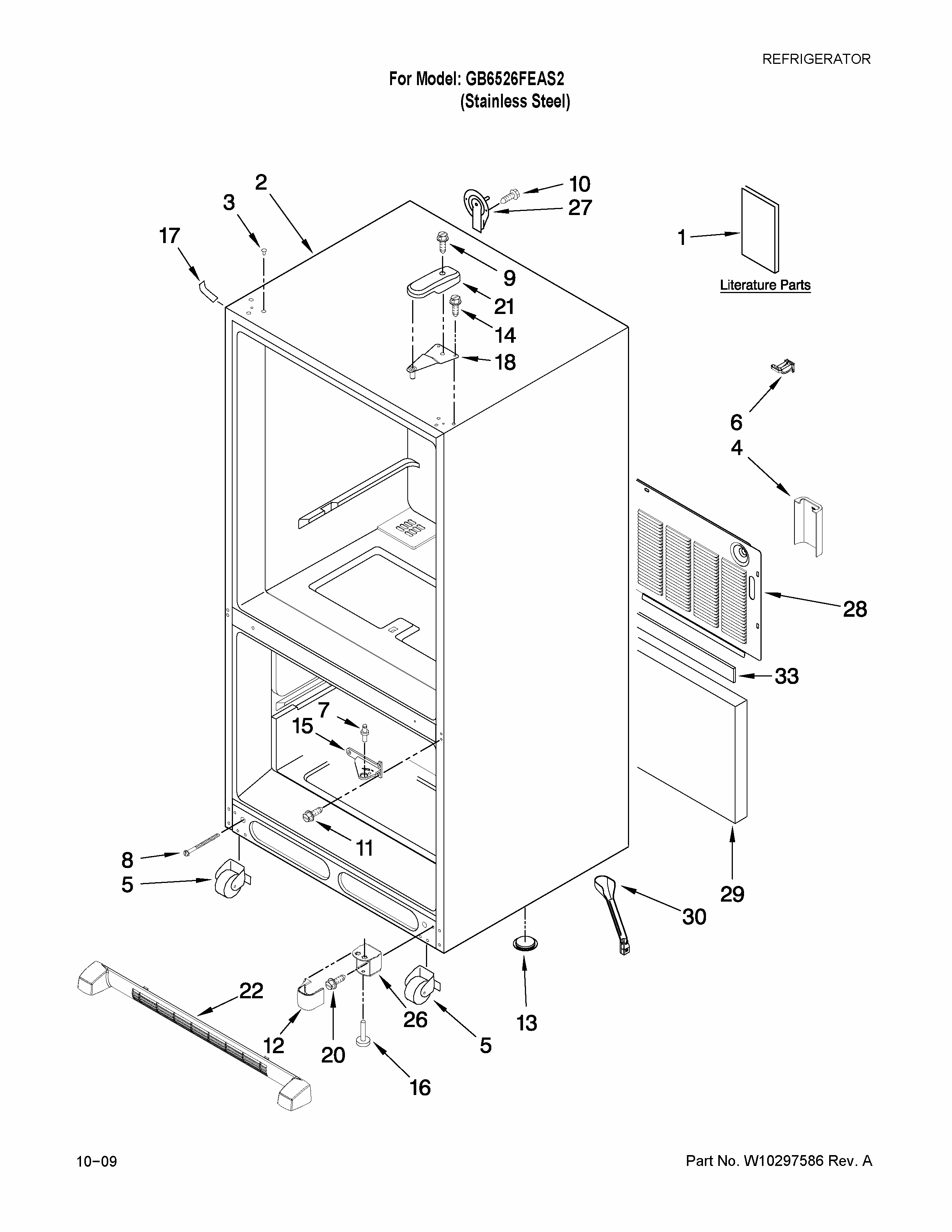Cabinet Parts Diagram and Parts List for GB6526FEAS2  Maytag Refrigerator