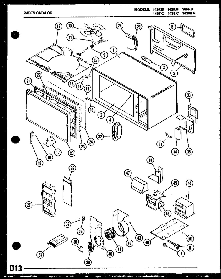 Microwave Parts Diagram and Parts List for 1439B  Amana Microwave