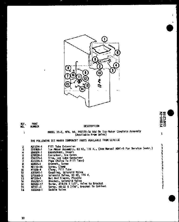 Section 5 Diagram and Parts List for ESRC316B-L-P73500-1WL  Amana Refrigerator