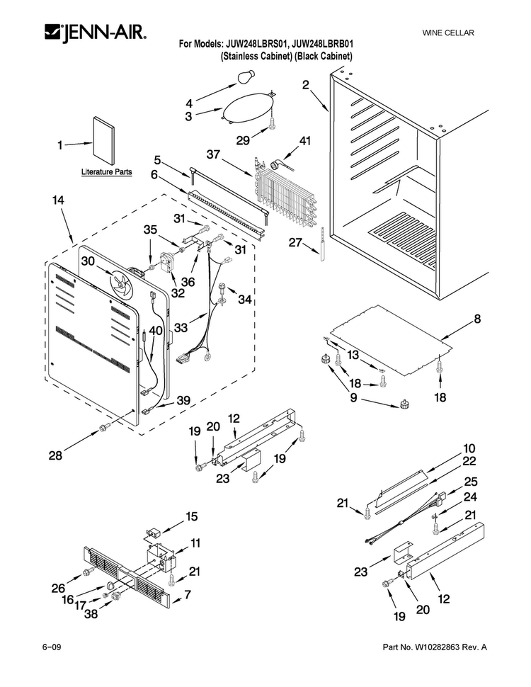 Cabinet Parts Diagram and Parts List for JUW248LBRB01  Jenn-Air Wine and Beverage Cooler