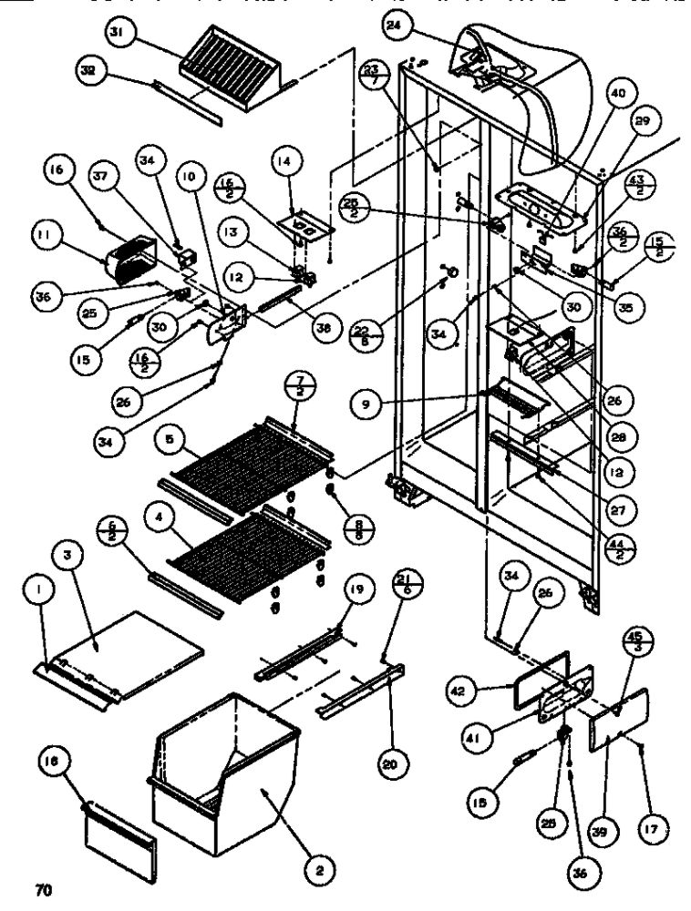 Freezer Shelving And Ref Light Diagram and Parts List for SBDT520M-P1164101W  Amana Refrigerator