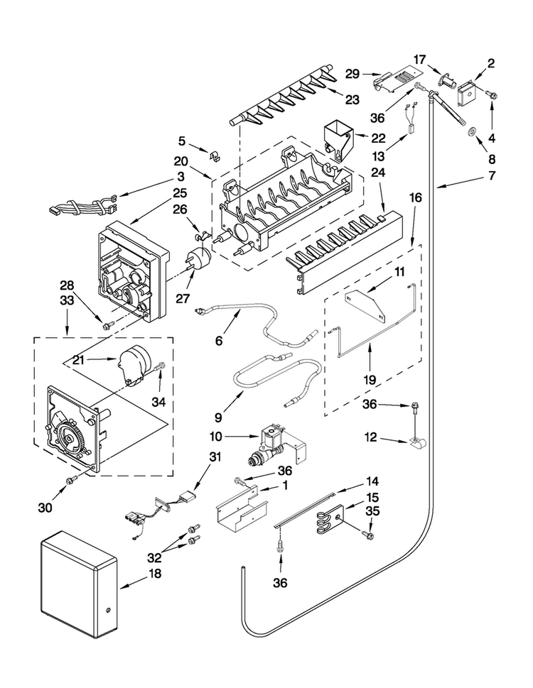 Icemaker Parts Diagram and Parts List for JS42NXFXDW02  Jenn-Air Refrigerator