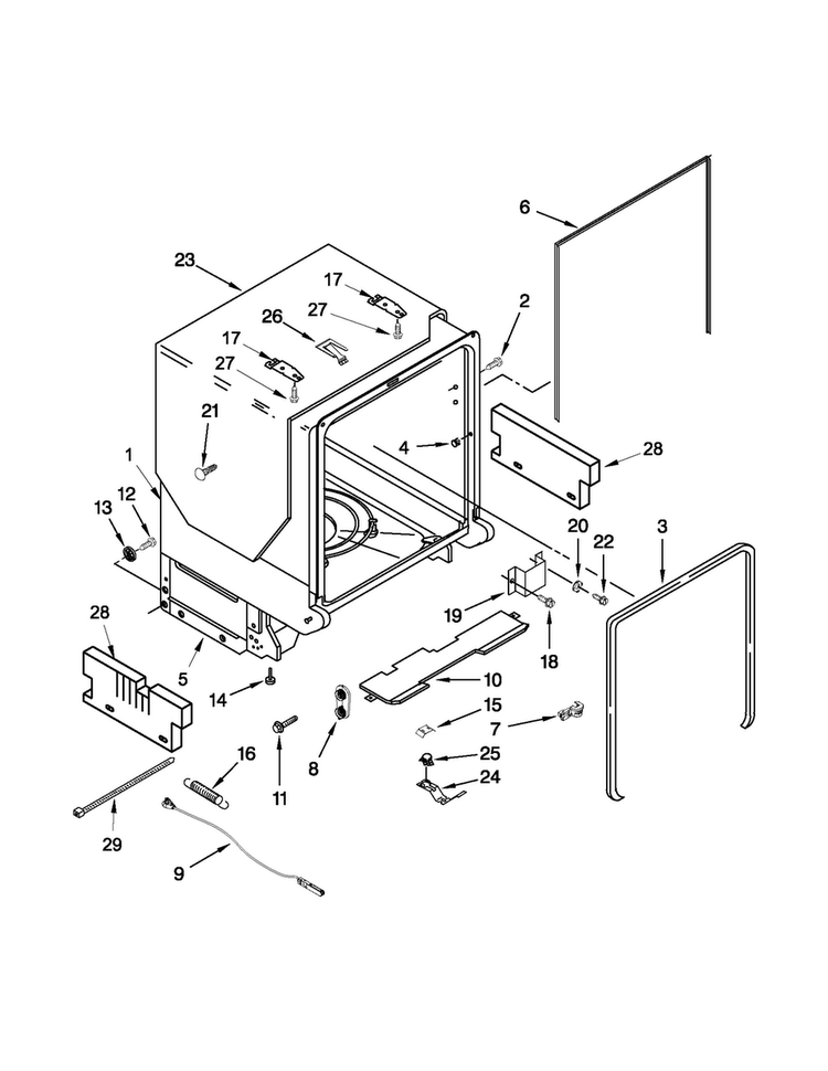 Tub And Frame Parts Diagram and Parts List for JDB3650AWR4  Jenn-Air Dishwasher