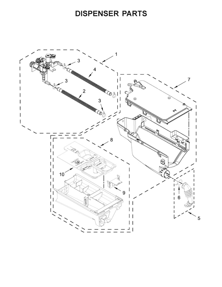 Dispenser Parts Diagram and Parts List for MHW5500FW1  Maytag Washer