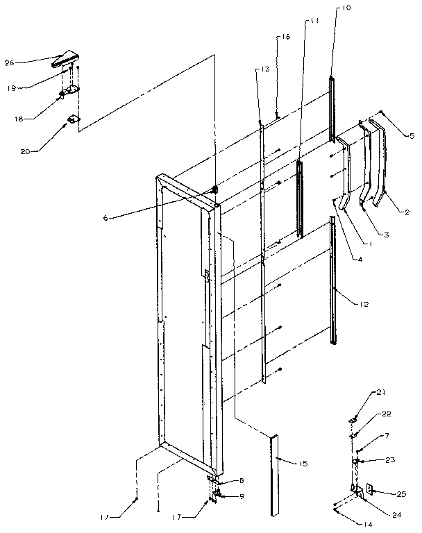 Freezer Door Hinge And Trim Diagram and Parts List for SX25N-P1162704W  Amana Refrigerator