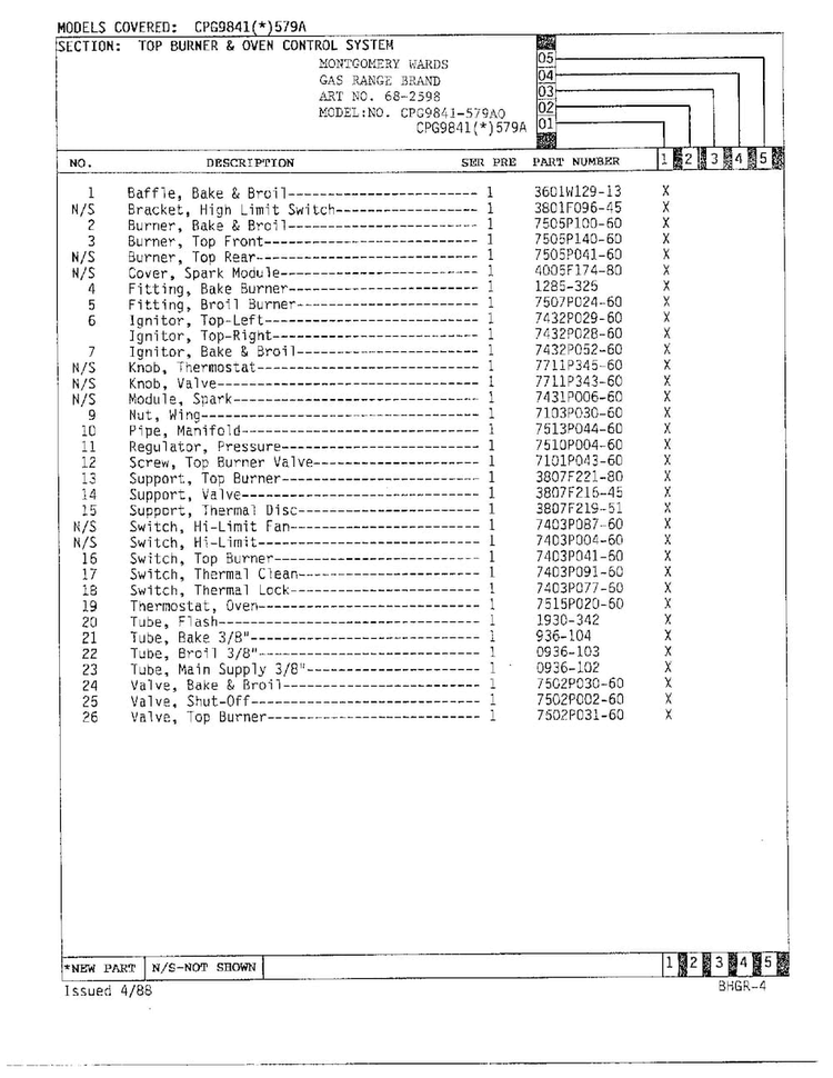 Gas/top Burner/oven Control System Page 2 Diagram and Parts List for 68-2598  Hardwick Range
