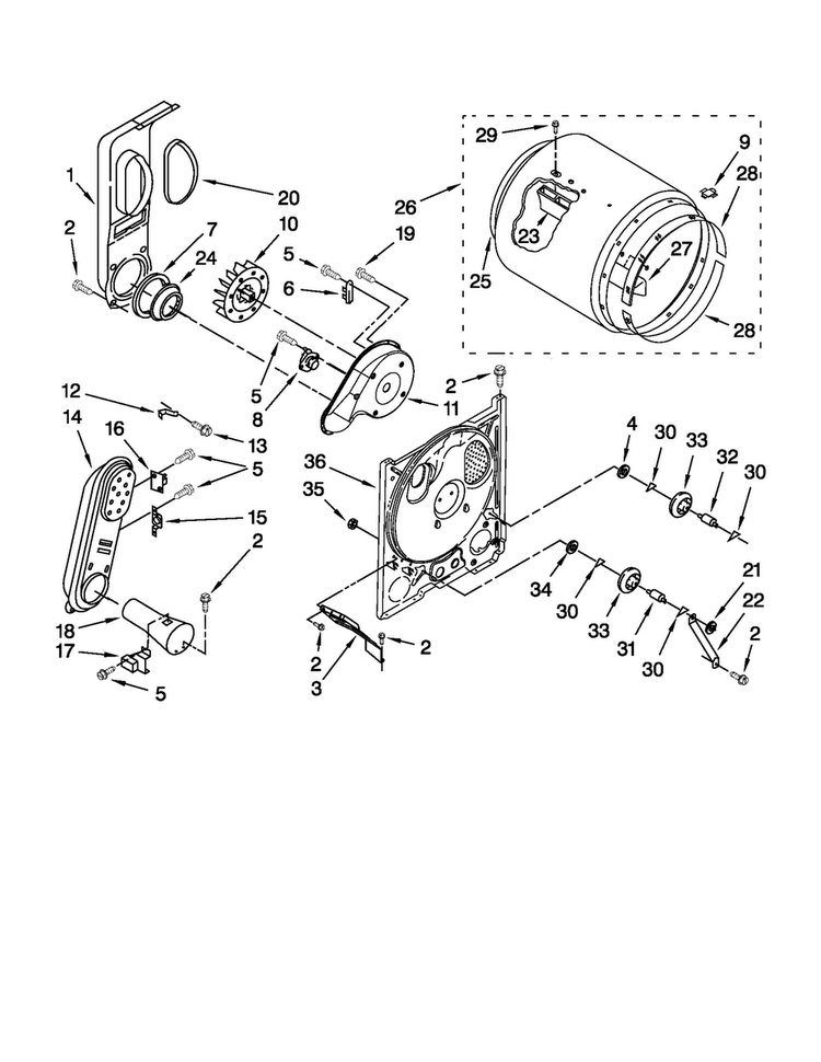 Bulkhead Parts Diagram and Parts List for AGD4475TQ2  Admiral Dryer