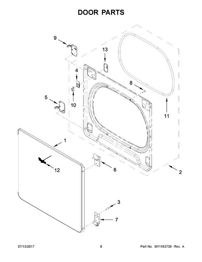 05 - Door Parts Diagram and Parts List for MEDB855DC4  Maytag Dryer
