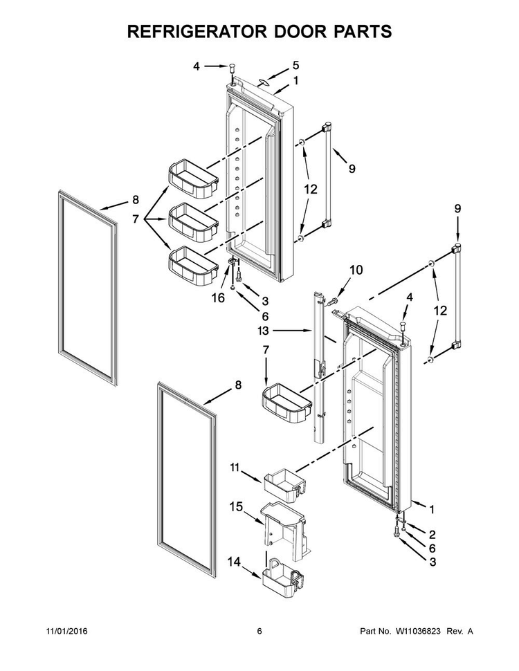 Refrigerator Door Parts Diagram and Parts List for MFF2055FRB00  Maytag Refrigerator