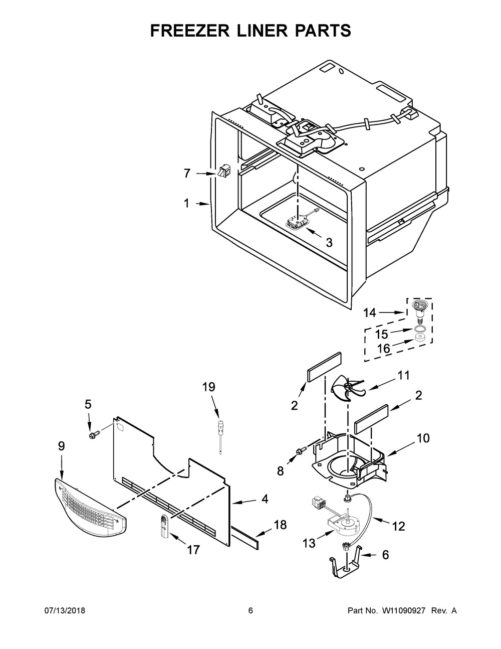 Freezer Liner Parts Diagram and Parts List for MFT2776FEZ01  Maytag Refrigerator