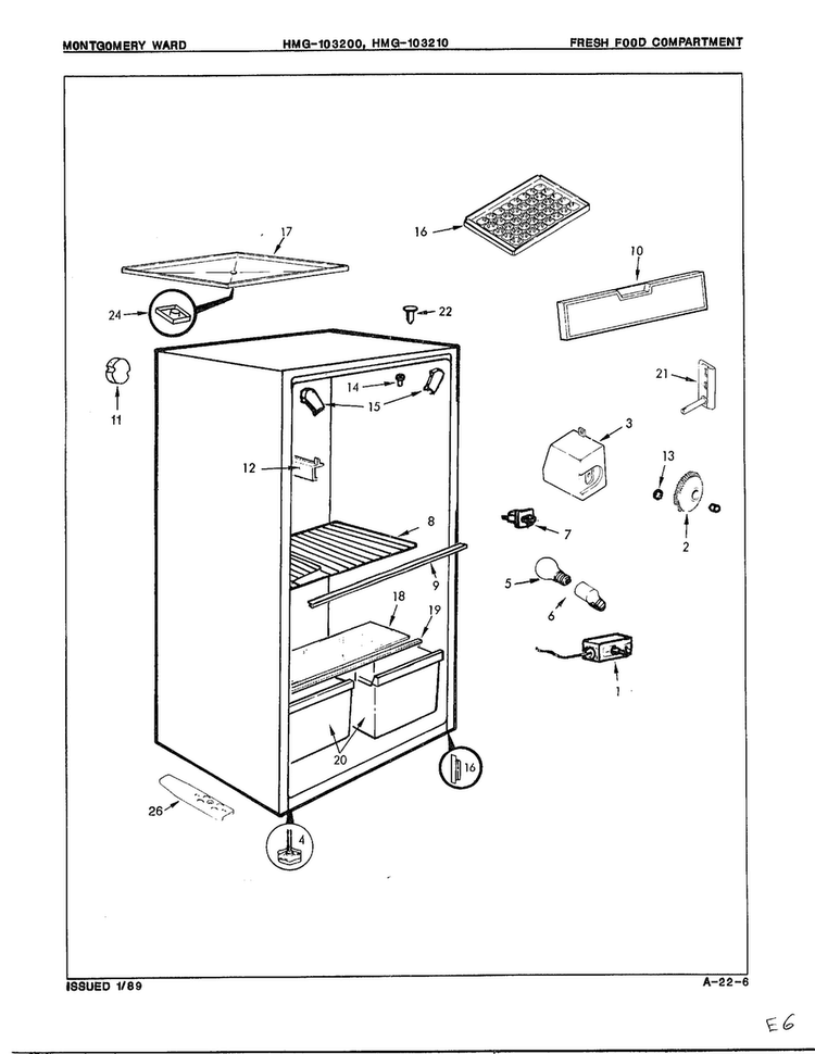 Fresh Food Compartment Diagram and Parts List for 103200  Admiral Refrigerator
