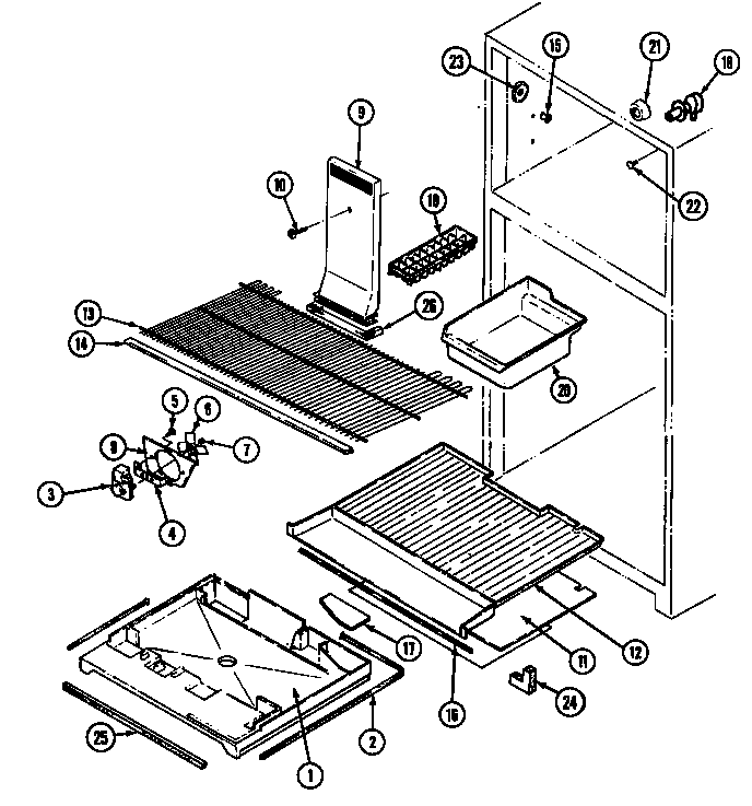 Freezer Compartment Diagram and Parts List for AT19EM8V DA56A Admiral Refrigerator