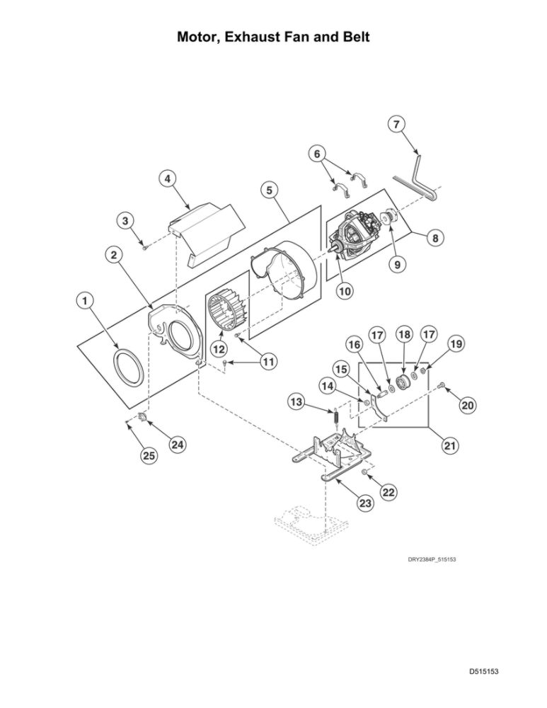 Motor/Exhaust Fan/Belt Diagram and Parts List for ADEE8RGS173TW01  Speed Queen Dryer