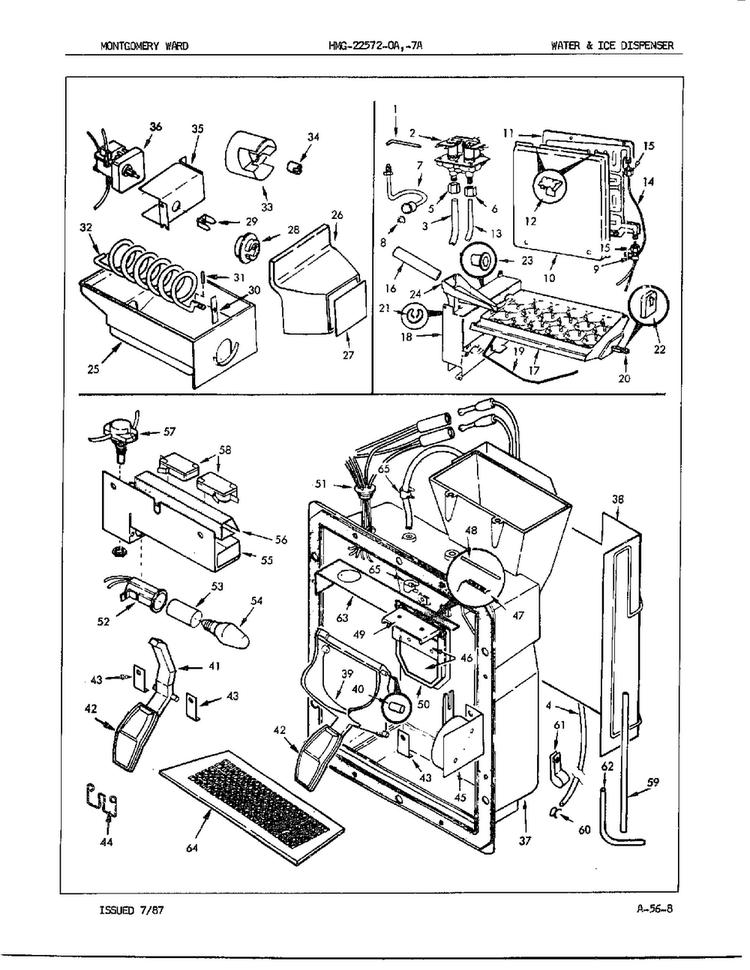 Water And Ice Dispenser Diagram and Parts List for 22572A  Admiral Refrigerator