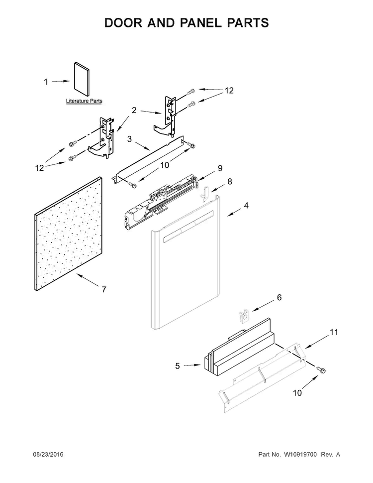 Door And Panel Parts Diagram and Parts List for MDB8959SFZ4  Maytag Dishwasher