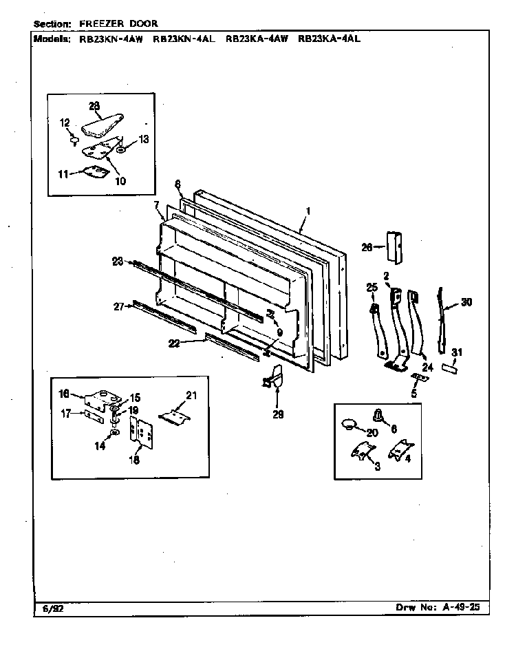 Freezer Door Diagram and Parts List for RB23KA-4AW BG97C Magic Chef Refrigerator