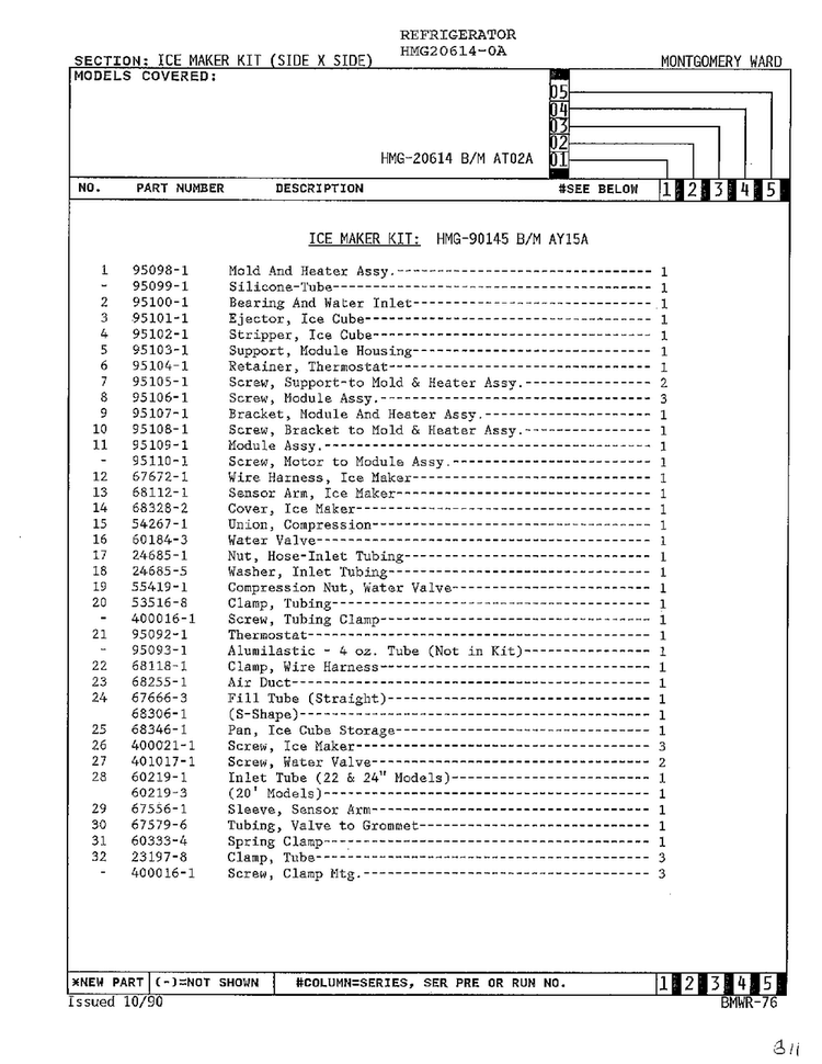 Ice Maker Kit Diagram and Parts List for 6540A REV Admiral Refrigerator