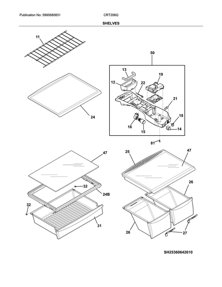 Shelves Diagram and Parts List for CRT206QS4  Crosley Refrigerator