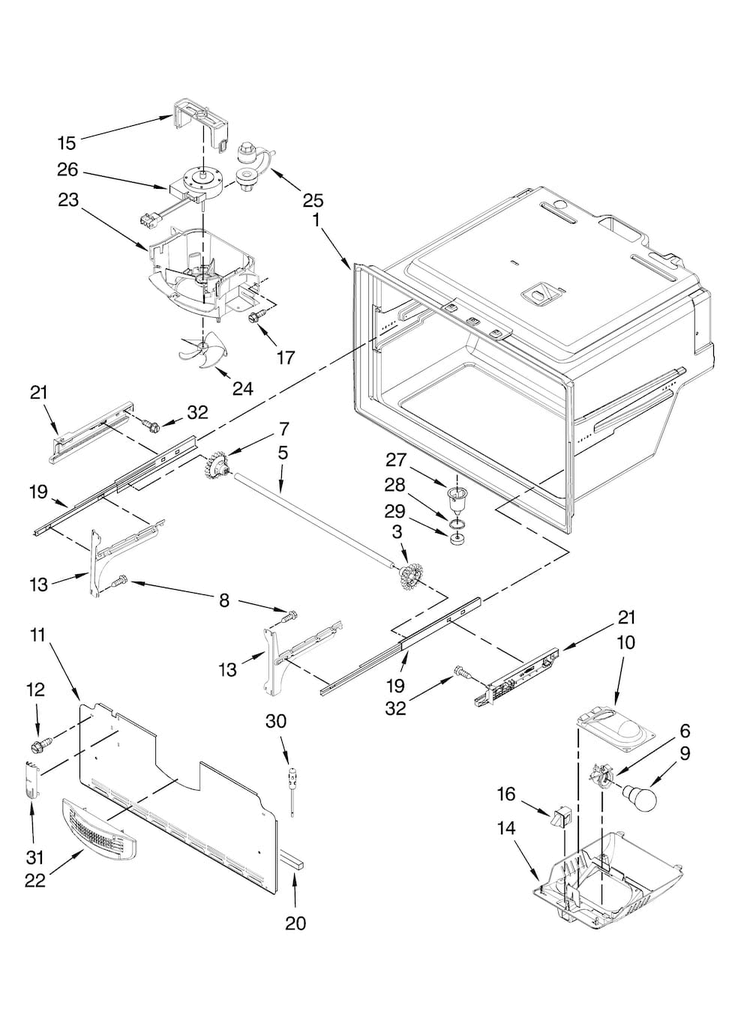 Freezer Liner Parts Diagram and Parts List for JFI2089AEB2  Jenn-Air Refrigerator