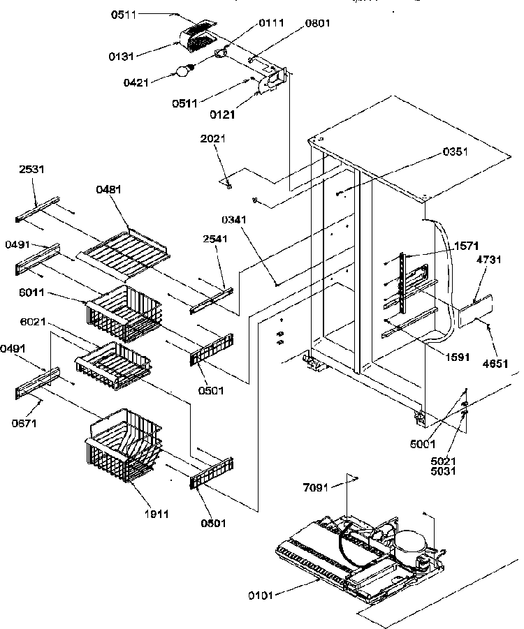 Freezer Shelves And Light Diagram and Parts List for SRD20TPW-P1190811WW  Amana Refrigerator