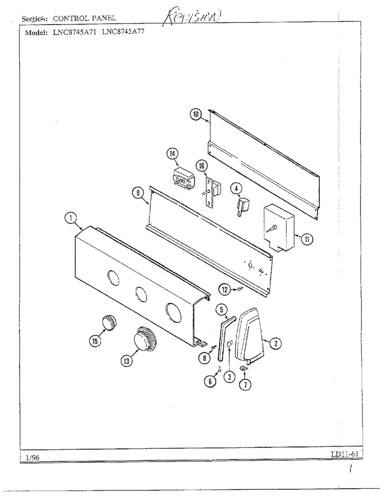 Control Panel Diagram and Parts List for LNC-8745  Maytag Dryer
