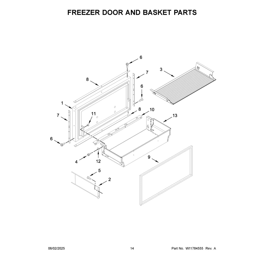 Freezer Door And Basket Parts Diagram and Parts List for JB36NXFXRE21  Jenn-Air Refrigerator