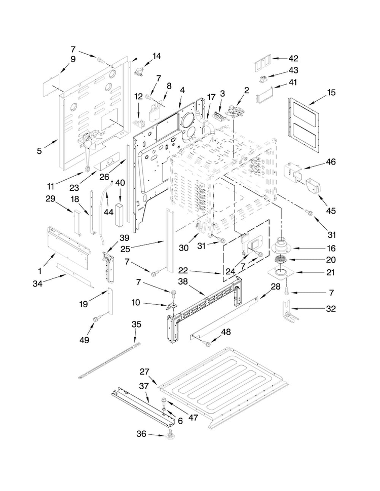 Chassis Parts Diagram and Parts List for JES9860BAW18  Jenn-Air Range