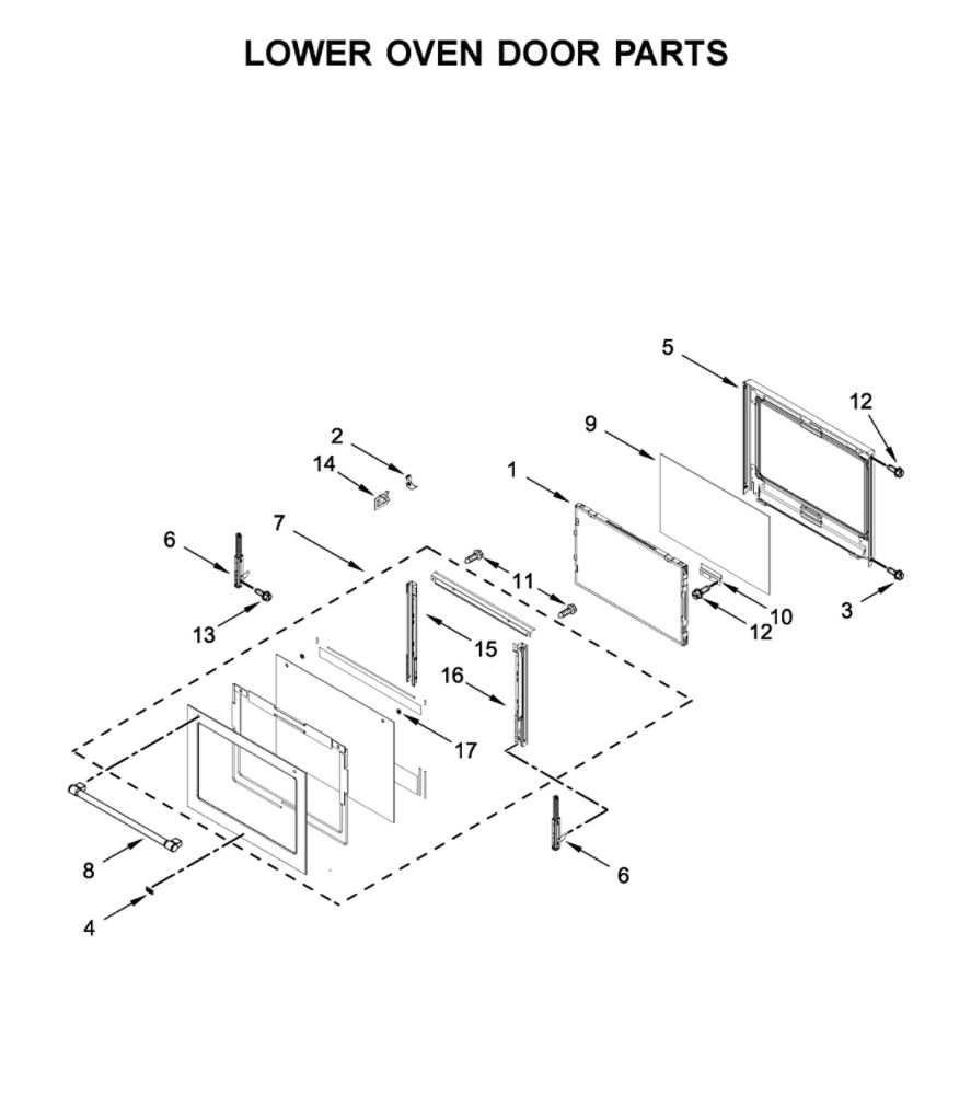 Lower Oven Door Parts Diagram and Parts List for MEW9630FZ04  Maytag Wall Oven