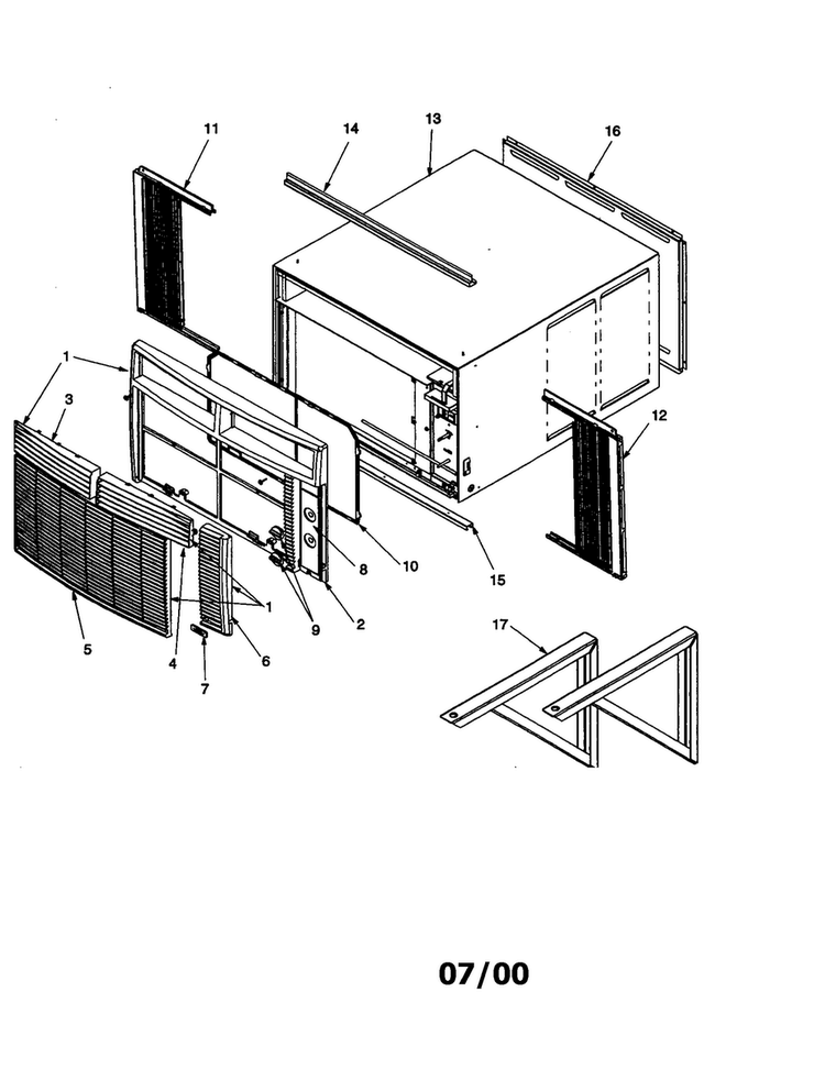 Outer Case Assembly Diagram and Parts List for RC14010C2DR REV B Amana Air Conditioner